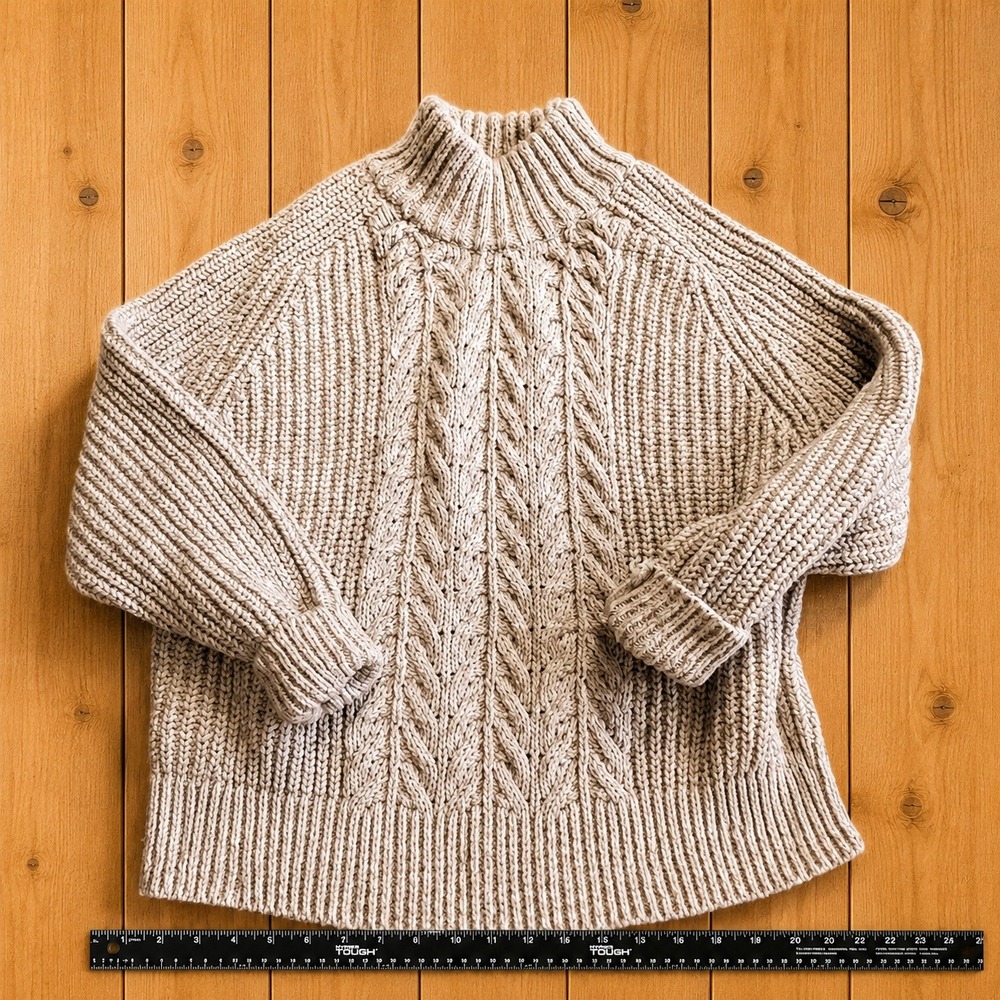 Womens XL 1X Cable Knit Sweater Natural Tan Undyed Cropped Chunky Boho Top